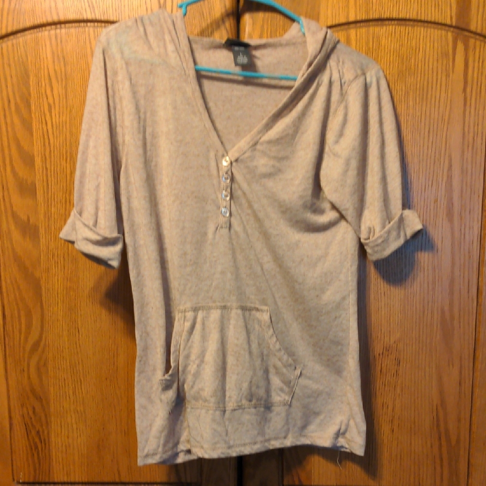 Dots Tan Hooded Top with Buttons